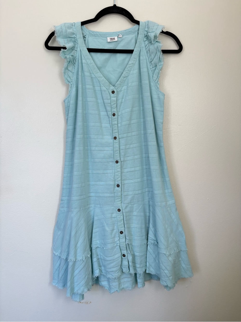 True Craft Aqua Button-Front Mini Dress Size Small